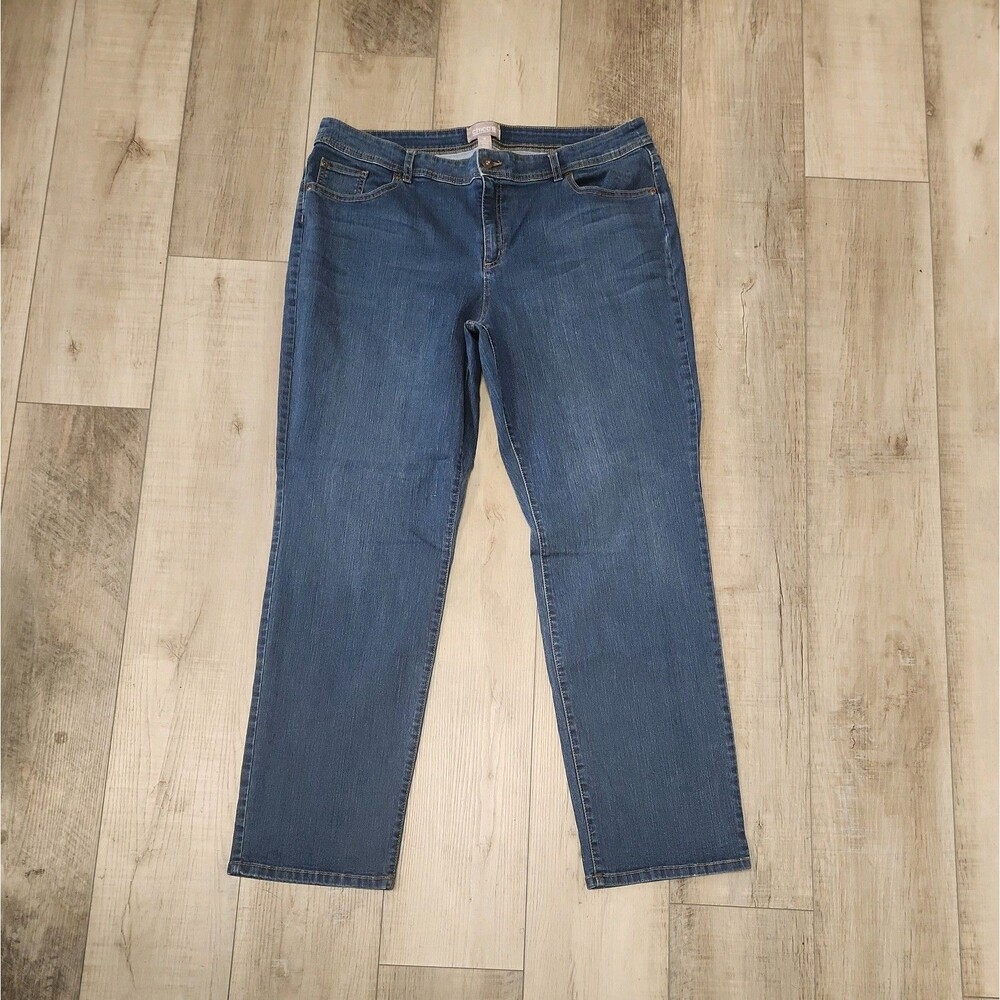 Chico’s Women’s Straight Leg Blue Denim Jeans, Plus Size 38W/30"L Cotton Blend